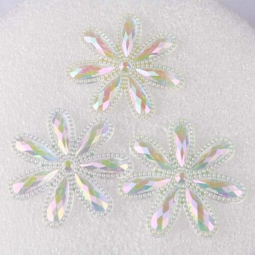 BOLIAO 10Pcs 46mm Transparent Big Flower Shape AB Color Acryl Flat Back Glue on Bags/Wedding Dress Decoration Craft DIY R274