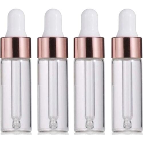 100Pcs 1/2/3/5 ML Clear Glass Essential Oil Aromatherapy Dropper Bottles Rose Gold Cap Reagent Drop Eye Liquid Pipette Bottle