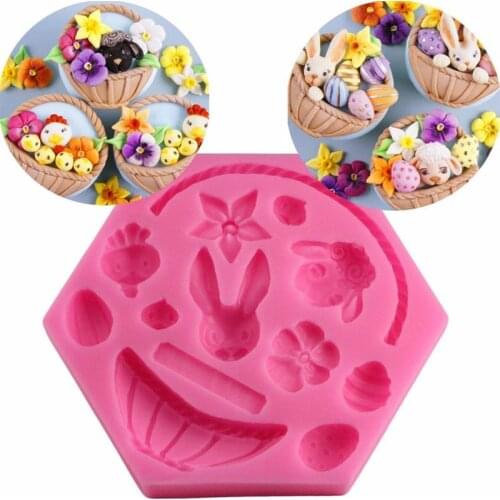 3D Easter Rabbit Cake Mold Soap Mold Silicone Egg Flower Shape Fondant Chocolate Mould Cake Decorating Baking Tools Random