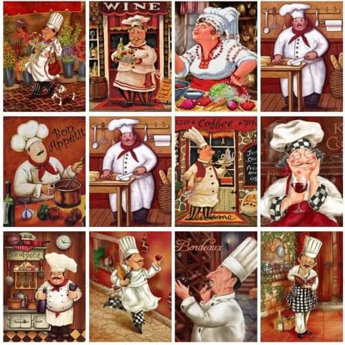 DIY 5D Square Round Diamond Painting Chef Portrait Diamond Embroidery Cartoon Cross Stitch Mosaic Rhinestone Kitchen Home Decor