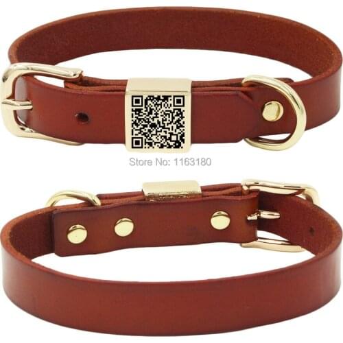 60pcs/lot Engraved Customized Leather Dog Collar Personalized Pet Dog Collars ID Tag Namplate Adjustable for Small Medium Large