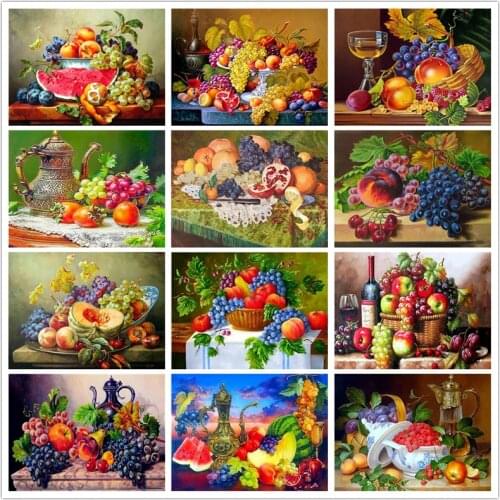 SHAYI DIY 5D Diamond Painting Fruit Scenery Grape Mosaic Embroidery Cross Stitch Landscape Home Kitchen Decoration Painting