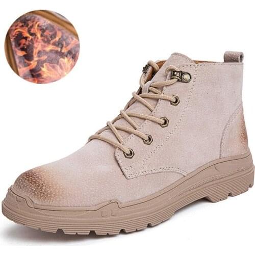 Genuine Leather Men Boots Plush Warm Martin Boots Ankle Shoes Big Size 47 46 British Style Male Winter Fur Boots Vintage Shoes