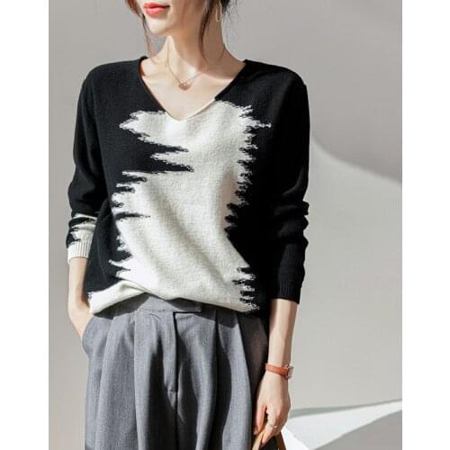 Women Pullovers 100% ZHAOYUE Wool Knitted Jumpers Hot Sale V-neck 3Colors Long Sleeve Female Pure Wool Knitwear