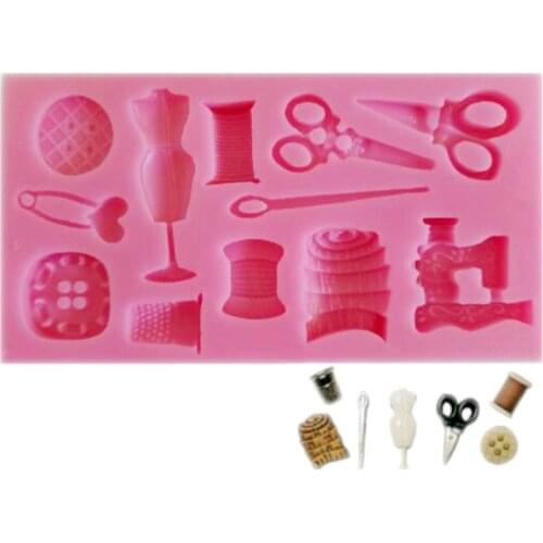 Cake Tool 1 Pc Scissor Button Sewing Designer Clothes Silicone Mould Wedding Cake Border Fondant Cake Decorating Clay Molds DIY