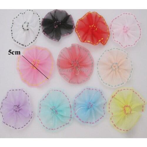 FZNNLA 5CM Lace Silk Flowers Organza Sheer Ribbon Handmade Mix 100pcs Headwear Clothes Decorative Accessories