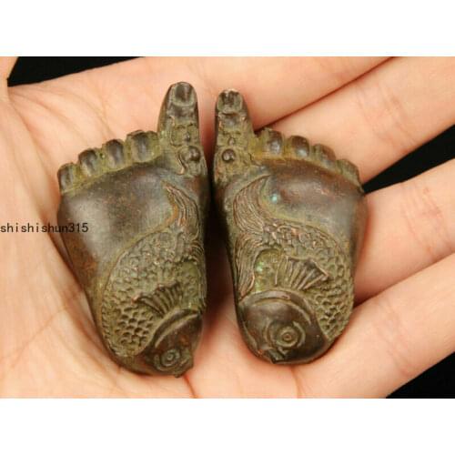 China Collectible Hand-carved Spider Fish Pure Red Copper Foot Statue