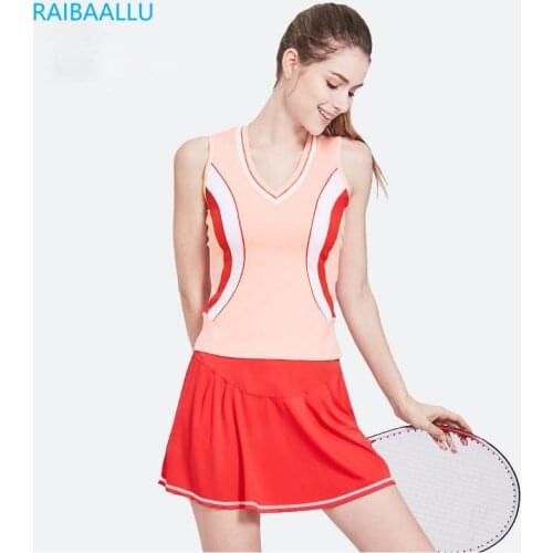 Two-Piece Sets Tennis Skirt Short Red Women Fitness Dresses Victor Badminton T Shirt Pink Top