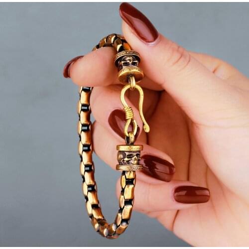 Skull Mens Women Copper Bracelet Brass Bangle Vintage Punk Hip Hop Gothic For Couple Lover Girl Boyfriend Jewelry Gift Wholesale