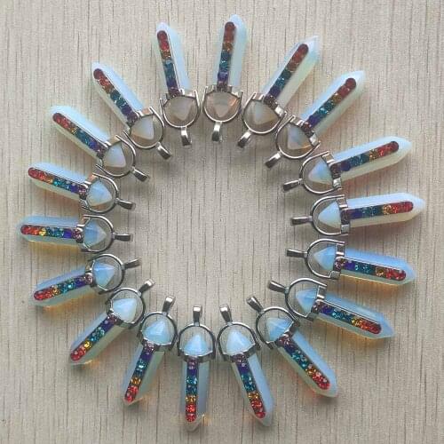 Fashion opal stone 7 color Reiki pillar pendulum pendants for jewelry making 24pcs/lot Wholesale free shipping