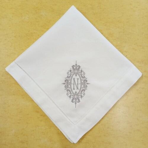 Set of 12 Monogrammed Dinner Napkins White Hemstitch Table Napkin 20"x20"Ladder Color Embroidered Initial N Tea Napkins