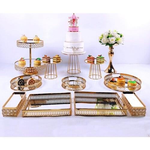 9pcs-13pcs Gold Cake Stand Set Cupcake Tray Cake Tools Home Decoration Dessert Table Decorating Party Wedding Display