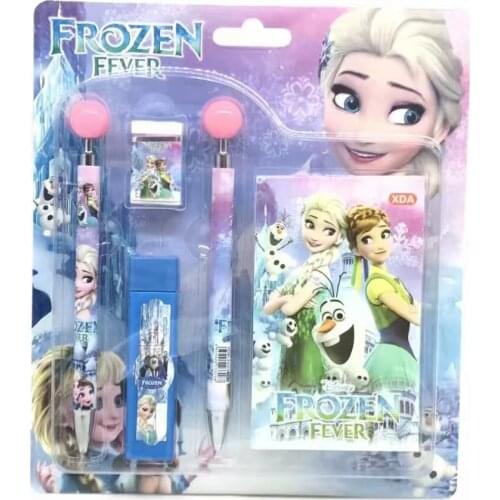 Genuine Disney Student Stationery Gel Pen Cartoon Mickey Frozen Ballpoint Pen Mechanical Pencil Set 5 Piece Gift Set