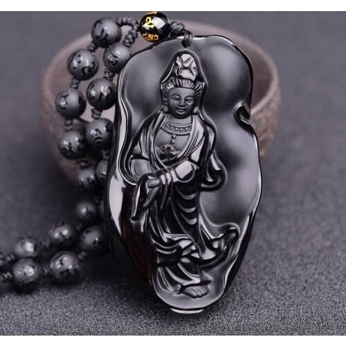 Natural Black Obsidian Avalokitesvara Pendant Necklace popular for men and women fashion boutique jewelry rich and precious ausp