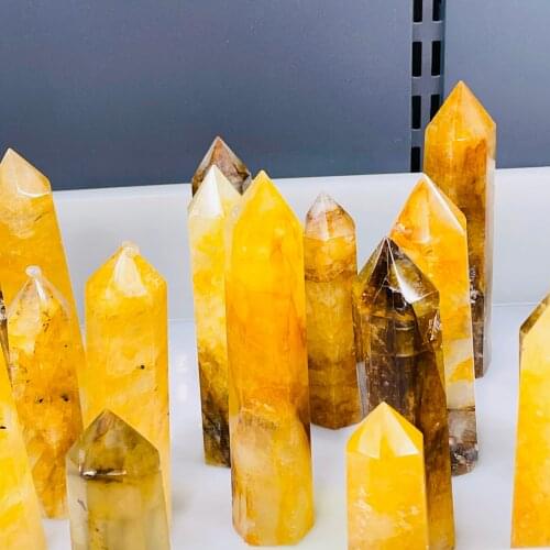 Natural Yellow Gum Flower Crystal Point Healing Stone Quartz Crystal Wand Crafts Mineral Home Decoration Ornaments DIY Gift