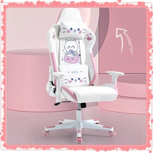 The new pink game chair cute girl office home anchor live computer chair 360°rotating comfortable sitting and reclining hot sale