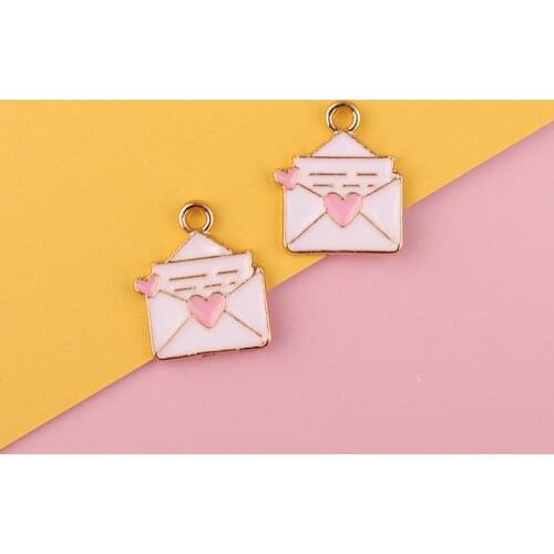 BULK! 20 Enamel Envelope with Heart Charms Pink Envelop Charm Pendant Craft Supplies 12*15MM Love Letter Envelope Bead/Charm ik4