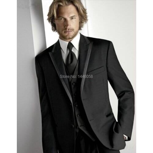 Wholesale Custom Made Groom Tuxedos,Black Formal Men Wedding Suits Groomsman/Bridegroom Best Man Suits ( Jacket+Pants+Tie+Vest )
