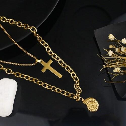 Stainless Steel Cross Shell Necklace Layered Necklace Summer Beach Sweet and Romantic Man Girl Jewelry Necklace