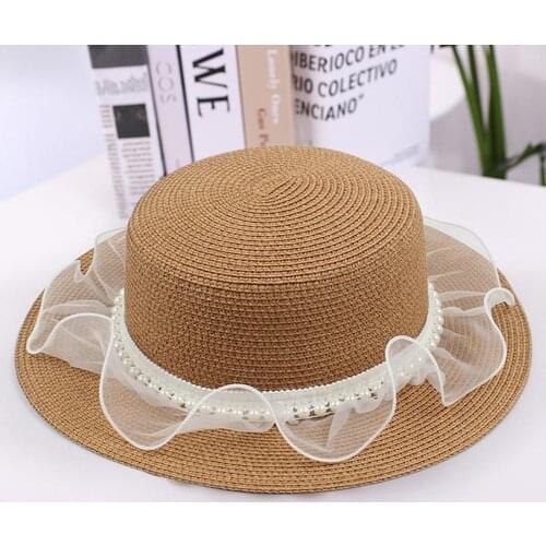 Summer Bucket Hat Pearl Mesh Breathable Faux Fur Summer fashionable Beach Straw Hat Women Sun Hats 2021