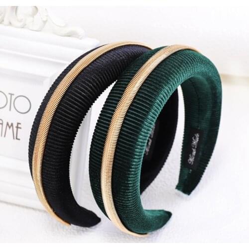 2019 Fashion Gold Metal Chain Jewel Hair Bands For Women Velvet Turban Headband Hoop For Hair Clips Girls Hair Accessories Haar