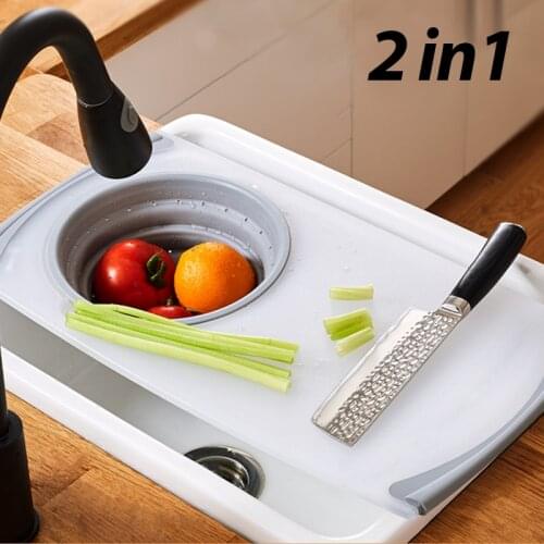 Oversize Cutting Board With Colander Collapsible Cooking Chopping Boards Kitchen Foldable Multi-function Washing Draining Basket