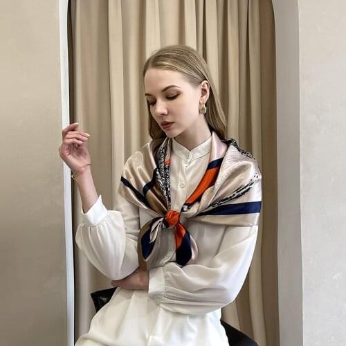Luxury Fashion Silk Square Scarf For Women 90*90cm Neck Hair Tie Band Bag Wrap Soft Neckerchief Hijab Female Foulard hair scarf