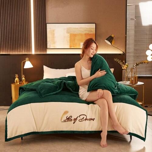 Splicing Solid Color Green Velvet Duvet Cover Household Winter Warmth Thick Bedding Set Bedroom Set Twin Queen King Duvet Cover