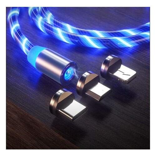 1m illuminating Magnetic Charger Cable Shining Charger Charging Cable Magnetic Streamer Absorption USB Snap Connect 3 in 1 Cable