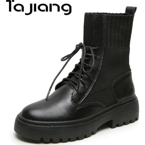 Ta Jiang New Fashion Warm Plush Winter Women Ankle Boots For Women Shoes Leather Lace-Up Autumn British Boots Shoes Woman