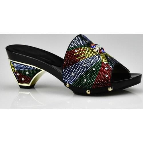 Black Color Shoes African Wedding Shoes High Quality Fashion Elegant Italian Women Shoe with Stone High Heels Summer Women Pumps