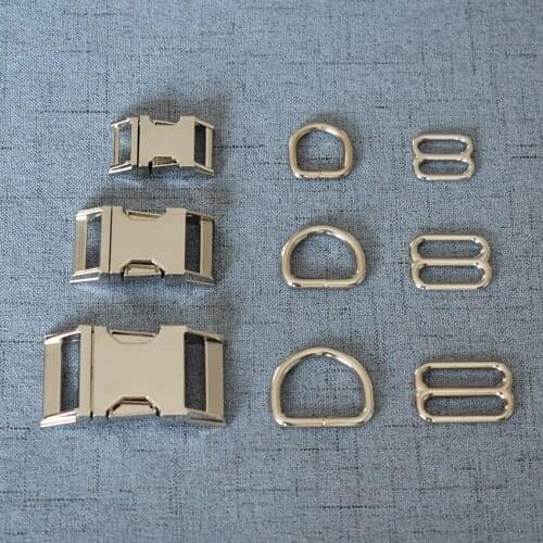 20 Sets 15mm/20mm/25mm Silver Metal Hardware D Ring Adjuster Belt Strap Slider Release Buckle For Backpack Bag Cat Collar DIY
