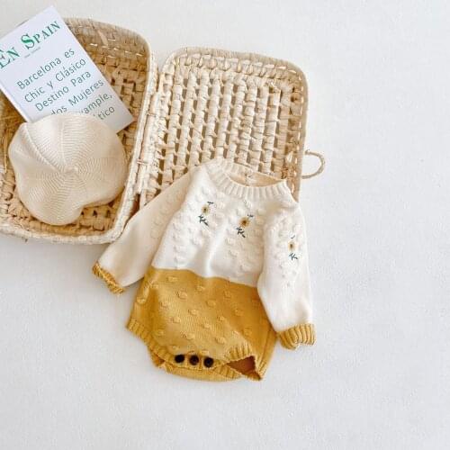 Knitted Baby Clothes Sunflow Spring Newborn Baby Romper LongSleeve Infant Girl Playsuit Toddler Baby Jumpsuit Embroidered Onesie