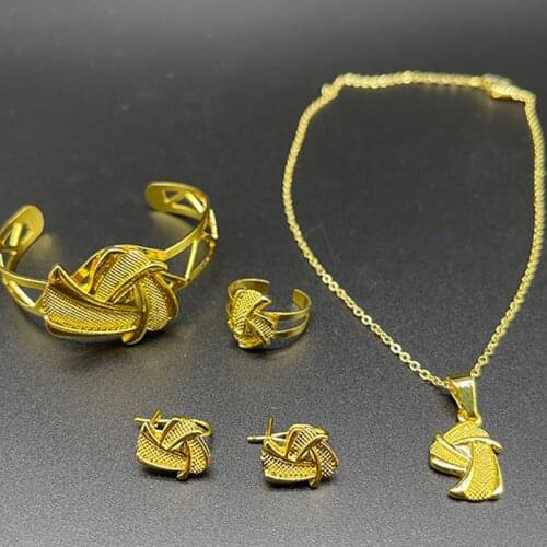 Dubai Jewelry Sets for Baby Kids African Bangles France Girls Ethiopian Gold Rings Earrings Rings Arab Children Birthday Gift