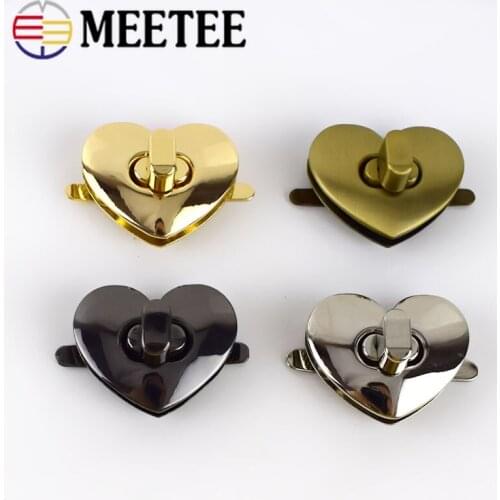 Meetee 2/5pcs Bag Metal Clasp Turn Twist Lock Clasps DIY Handbag Purse Heart Shape Hardware Closure Bags Parts Accessories E6-6
