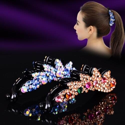 AWAYTR Korean Crystal Banana Clip Hair Clips For Girls Hairpin Rhinestone Women Hair Accessories Hair Claw Bezel Barrettes