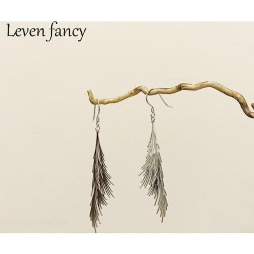 Women Party Long Drop Earrings 925 Sterling Silver Coniferous Forest Tree Leaf Cluster Dangle Earrings for Girls Female Jewelry