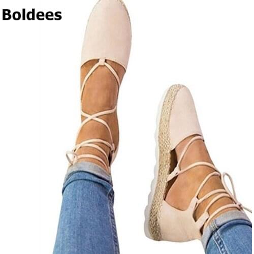 Espadrille Women Canvas Flats Ankle Strap Hemp Bottom Fisherman Shoes For 2018 Spring/Autumn Women Loafers Plus size 44