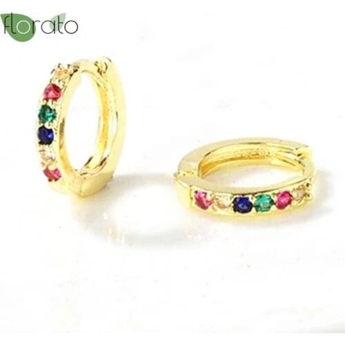 Hoop Earrings Women 925 Silver Ear Buckle Zircon Multicolor Glamorous Crystal Huggies Earring Buckle Fine Jewelry 6\7\8mm