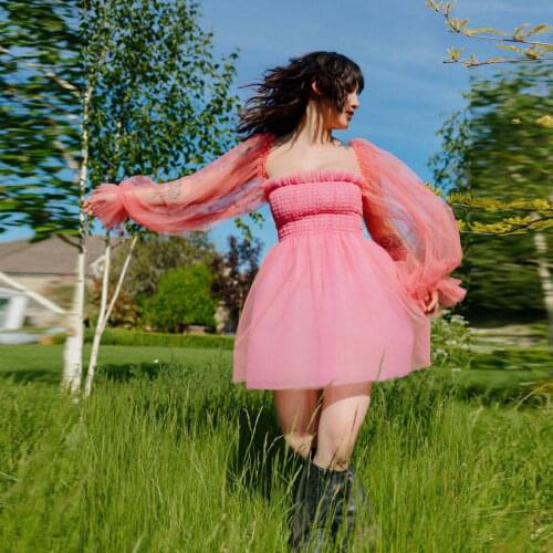 Pink Kawaii Women Dress Tulle Ruffle Knee Length Summer Dress Strapless Party Dress Photography Custom Made Plus Size