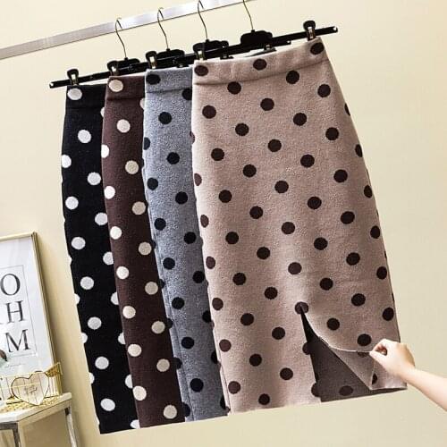 Winter Thickening Wool Blend Split Mid Knitted Skirt Cashmere Warm Hip Slim Mid-calf Knit Skirts 4 Colors 2020