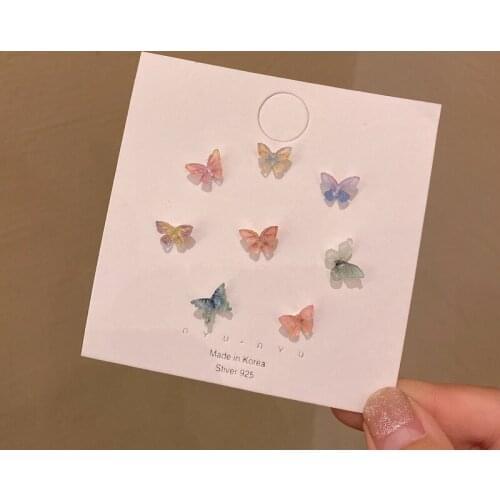 2021 New Korea Fashion Simple Butterfly Earrings Blue Pink Green Women Earrings Allergic Earring Temperament Jewelry Wholesale