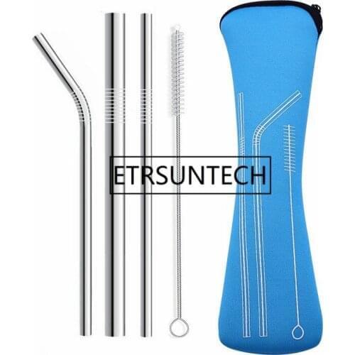 3pcs/set Reusable Stainless Steel Drinking Straws Straw with Cleaning Brush Neoprene Bag for 20oz mug Home Party Barware tool