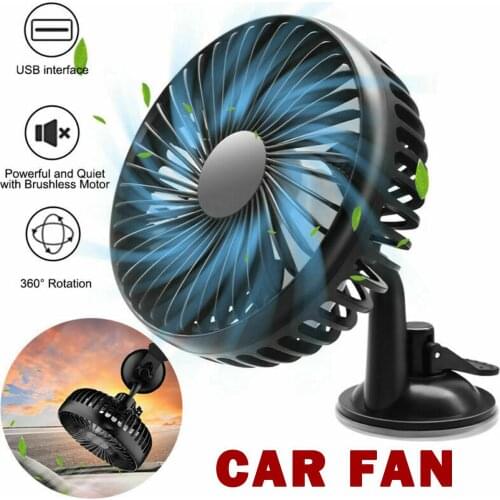 360 degrees USB Car Fan Suction Cup Car Seat Back Single Head Car Fan 12V24V Universal Large Wind Three Speed Control Car Fan
