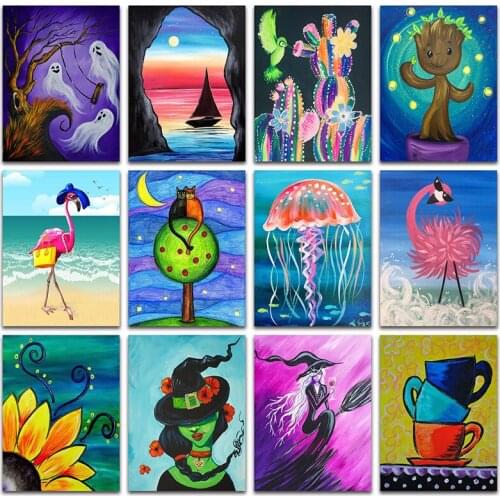 Diamond embroidery Cross stitch Cartoon flamingo sunflower Round Diamond painting colorful boat Full Square Diamond mosaic cup