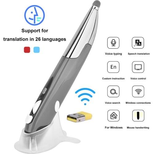PR-06S 4-Key Wireless Smart 26 Language Voice AI Translator Typing Pen Mouse USB Optical Laser Pen Mouse for PC Smart TV Laptop