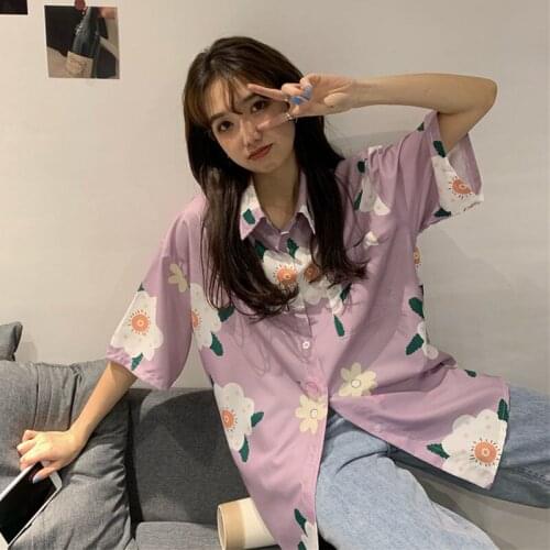 Blouse Women Shirt Summer 2021 Loose Polo Collar Short-Sleeved Womens Printed Top Womens Blusas Mujer De Moda