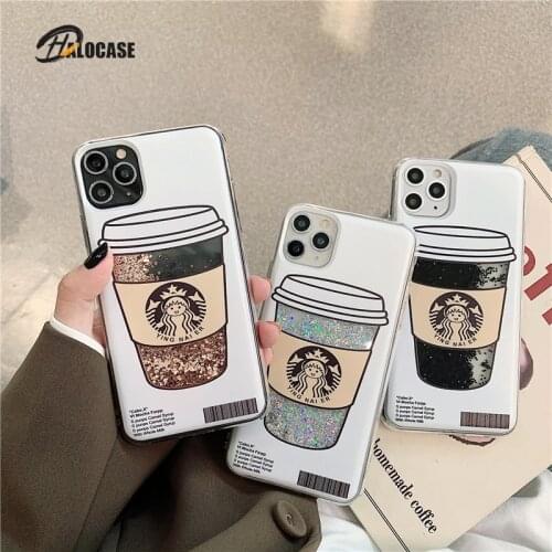 Coffee cup black gold silver quicksand phone case for iphone 12 11 pro max cases back cover for iphone xr x xs 7 8 Plus 12 mini