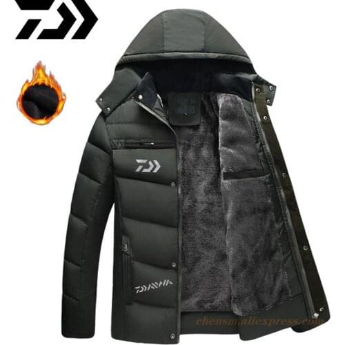 DAIWA 2020 Fur Hooded Men Winter Fishing Jacket Men Coat Snow Parka Down Jacket Outerwear Thick Thermal Men Warm Coat XL-4XL