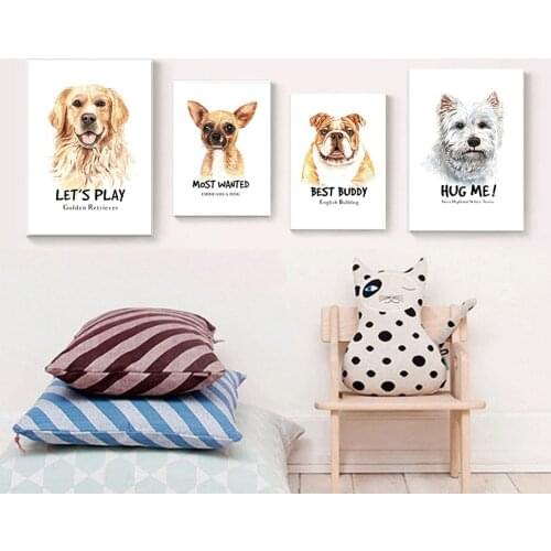 Nordic Style Pet Dog Golden Retriever Bulldog Chihuahua Terrier Decorative Painting Living Room Animal Frameless Canvas Painting